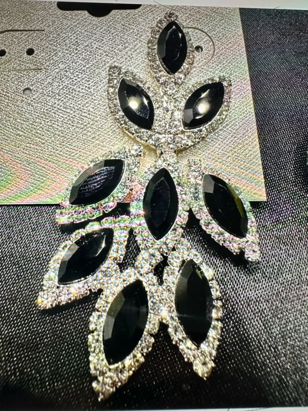 Black Crystal Chandelier Earrings Statement Glam Evening Cocktail Prom Bold - Picture 7 of 11